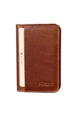 Taba Hakiki Deri Mini Boy İkiye Katlanır Düz Model Kredi Kartlık - 3044-Taba thumbnail 1