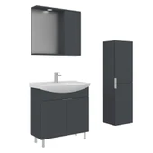 Orka Purus 80 cm Mat Antrasit Spot Aynalı Banyo Dolabı Takım ve Boy Dolabı (Ayaklı) thumbnail 1