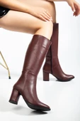 YSN-4422 Bordo Cilt Topuklu Kadın Çizme - 1