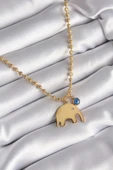 pilelistore 316L Çelik Gold Renk Top Zincir Model Fil Figür Nazar Boncuk Detay Kadın Kolye - TJ-BKO8342 thumbnail 1