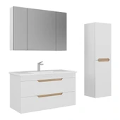 Orka Lena 100 cm Mat Beyaz Çekmeceli  Banyo Dolabı Takımı ve Boy Dolabı thumbnail 1