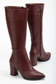 YSN-4422 Bordo Cilt Topuklu Kadın Çizme - 4