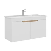 Orka Lena 100 cm Mat Beyaz Kapaklı Banyo Dolabı Alt Modül Lavabo thumbnail 1