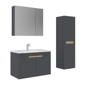 Orka Lena 85 cm Mat Antrasit Kapaklı Banyo Dolabı Takımı ve Boy Dolabı thumbnail 1