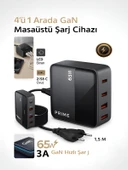 65W GAN 3A 4 Portlu 1,5 Metre Uzatma Kablolu USB + Type-C Çoklayıcı Masaüstü Şarj Cihazı thumbnail 1