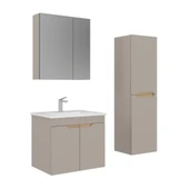 Orka Lena 65 cm Çöl Beji Kapaklı Banyo Dolabı Takımı ve Boy Dolabı thumbnail 1