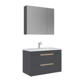 Orka Lena 85 cm Mat Antrasit Çekmeceli Banyo Dolabı Alt Modül Lavabo thumbnail 2