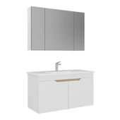 Orka Lena 100 cm Mat Beyaz Kapaklı Banyo Dolabı Alt Modül Lavabo thumbnail 2