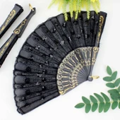 pilelistore 12 li Siyah Plastik Pullu Kumaş Yelpaze - 1