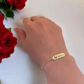 14 Ayar Altın Plakalı İsme Özel Kelebek Motifli Altın Renkli Zincirli Hediye Bileklik-643 thumbnail 2