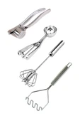 Paslanmaz Çelik Sarımsak Ezici, Dondurma Kaşığı, Çırpıcı ve Patates Ezici thumbnail 1