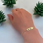 14 Ayar Altın Plakalı Sembole Özel Kelebek Motifli Altın Renkli Zincirli Hediye Bileklik-643 thumbnail 2