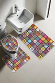 Modern Desenli 3'lü Banyo Paspas Takımı – Yıkanabilir Kaymaz Tabanlı Klozet Takımı KLZ0015 RENKLİ 60 X 90 - 1