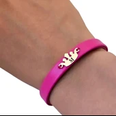 14 Ayar Altın Plakalı Harfe Özel Doğal Pembe Derili Taç Figürlü Hediye Bileklik-642 thumbnail 3