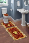 Modern Desenli Dijital Baskı 3’lü Banyo Paspas Takımı Yıkanabilir Kaymaz Tabanlı Klozet Takımı KLZ0042 RENKLİ 60 X 90 thumbnail 2