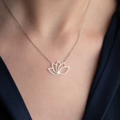 Vaoov 925 Ayar Gümüş Modern Lotus Çiçeği Kolye thumbnail 4