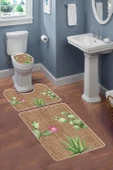Modern Desenli Dijital Baskı 3’lü Banyo Paspas Takımı Yıkanabilir Kaymaz Tabanlı Klozet Takımı KLZ0020 RENKLİ 60 X 90 thumbnail 2