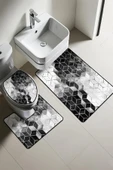 Modern Desenli 3'lü Banyo Paspas Takımı – Yıkanabilir Kaymaz Tabanlı Klozet Takımı KLZ0002 RENKLİ 60 X 90 - 1