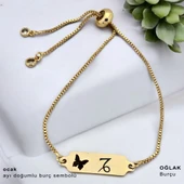 14 Ayar Altın Plakalı Doğum Ayına Özel Altın Renkli Zincirli Kelebek Motifli Hediye Bileklik-643 thumbnail 1