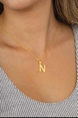 Gümüş Pazarım Altın Kaplama N Harfi Kadın 925 Ayar Gümüş Kolye thumbnail 3