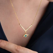 Vaoov 925 Ayar Gümüş Taşlı Sallantılı Göz Kolye thumbnail 4