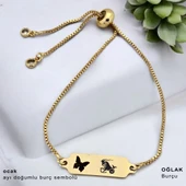 14 Ayar Altın Plakalı Burca Özel Altın Renkli Zincirli Kelebek Motifli Hediye Bileklik-643 thumbnail 1