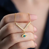 Vaoov 925 Ayar Gümüş Taşlı Sallantılı Göz Kolye thumbnail 1