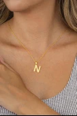 Gümüş Pazarım Altın Kaplama N Harfi Kadın 925 Ayar Gümüş Kolye thumbnail 1