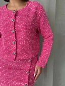 Ceketli etek takım chl kumaş fuşya h24443 thumbnail 6