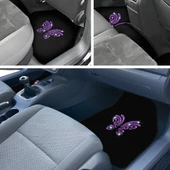 Kadın Sürücülere Özel: Mor Kelebek Zarafeti & Taşlı Siyah Oto Halı Paspas Seti - 5 Parça Nakışlı thumbnail 3