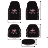 Işıltıya Hazır Ol, Bu Yol Senin! Pembe Taşlı Prenses Taç Desenli 5’li Nakışlı Oto Halı Paspas Seti thumbnail 7