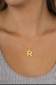 Gümüş Pazarım Altın Kaplama R Harfli Kadın 925 Ayar Gümüş Kolye - 1