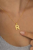 Gümüş Pazarım Altın Kaplama R Harfli Kadın 925 Ayar Gümüş Kolye - 3