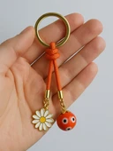 Turuncu Toplu Papatyalı İp Anahtarlık - 2