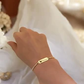 14 Ayar Altın Plakalı İsme Özel Kelebek Figürlü Beyaz Taş Desenli Altın Renkli Zincirli Hediye Bileklik-644 thumbnail 2