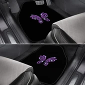 Kadın Sürücülere Özel: Mor Kelebek Zarafeti & Taşlı Siyah Oto Halı Paspas Seti - 5 Parça Nakışlı thumbnail 5