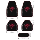 Romantik Kalp Desenli Kadınlara Özel Taşlı Lüks Oto Paspas Takımı - Kırmızı Nakışlı Lüks Araç Paspas thumbnail 7