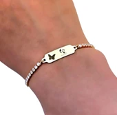 14 Ayar Altın Plakalı Sembole Özel Kelebek Figürlü Beyaz Taş Desenli Altın Renkli Zincirli Hediye Bileklik-644 thumbnail 3