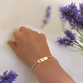14 Ayar Altın Plakalı Sembole Özel Kelebek Figürlü Beyaz Taş Desenli Altın Renkli Zincirli Hediye Bileklik-644 thumbnail 2