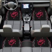 Romantik Kalp Desenli Kadınlara Özel Taşlı Lüks Oto Paspas Takımı - Kırmızı Nakışlı Lüks Araç Paspas thumbnail 2