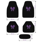 Kadın Sürücülere Özel: Mor Kelebek Zarafeti & Taşlı Siyah Oto Halı Paspas Seti - 5 Parça Nakışlı thumbnail 6