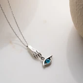 Vaoov 925 Ayar Gümüş El Figürü ve Sallantılı Göz Kolye thumbnail 5