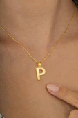 Gümüş Pazarım Altın Kaplama P Harfli Kadın 925 Ayar Gümüş Kolye - 2