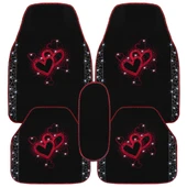 Romantik Kalp Desenli Kadınlara Özel Taşlı Lüks Oto Paspas Takımı - Kırmızı Nakışlı Lüks Araç Paspas thumbnail 8