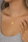 Gümüş Pazarım Altın Kaplama P Harfli Kadın 925 Ayar Gümüş Kolye - 1