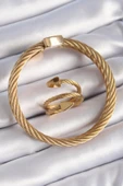 pilelistore 316L Çelik Gold Renk Sarmal Model Erkek Bileklik Yüzük Kombini - TJ-EB3688 - 1