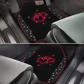 Romantik Kalp Desenli Kadınlara Özel Taşlı Lüks Oto Paspas Takımı - Kırmızı Nakışlı Lüks Araç Paspas thumbnail 6