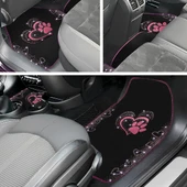 Kadınlara Özel Nakış İşlemeli Taşlı Kalp ve Köpek Pati Desenli Oto Paspas Seti - Şık ve Dayanıklı thumbnail 3