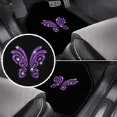 Kadın Sürücülere Özel: Mor Kelebek Zarafeti & Taşlı Siyah Oto Halı Paspas Seti - 5 Parça Nakışlı thumbnail 1