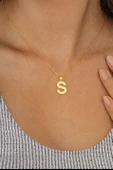 Gümüş Pazarım Altın Kaplama S Harfi Kadın 925 Ayar Gümüş Kolye thumbnail 2